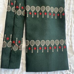 Vintage Rooster Tennis Green Square End‎ Tie Geometric Retro Preppy